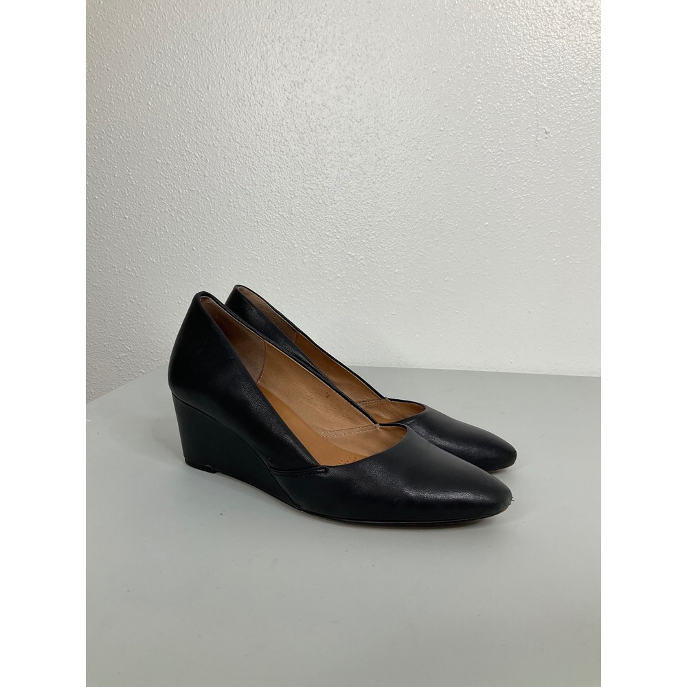 CC Corso Como Womens Black Leather Almond Toe Wedge Pumps Shoes Size 6.5M